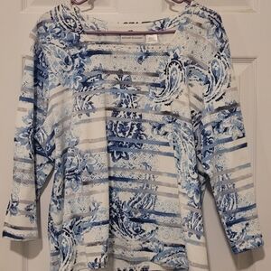 Gently Used Alfred Dunner Blue And White Print Top Petite Xl